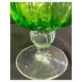 Set of 9 Green Depression Glass Plates with Matching Dessert Cup