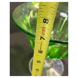 Set of 9 Green Depression Glass Plates with Matching Dessert Cup