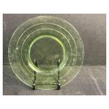 Set of 9 Green Depression Glass Plates with Matching Dessert Cup
