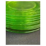 Set of 9 Green Depression Glass Plates with Matching Dessert Cup