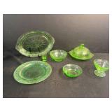 Collection of Vintage Green Uranium Depression Glass Tableware