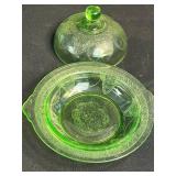 Collection of Vintage Green Uranium Depression Glass Tableware