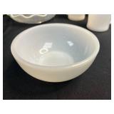 Vintage Anchor Hocking Fire King White Milk Glass Mugs, Bowl, and Hobnail Dishes Set