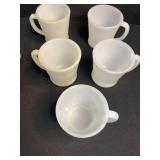 Vintage Anchor Hocking Fire King White Milk Glass Mugs, Bowl, and Hobnail Dishes Set