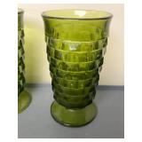 Set of 7 Vintage Green Textured Glass Tumblers