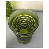 Set of 7 Vintage Green Textured Glass Tumblers