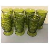 Set of 7 Vintage Green Textured Glass Tumblers