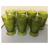 Set of 7 Vintage Green Textured Glass Tumblers