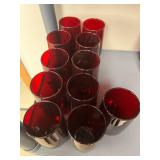 Set of 10 Vintage Red Glass Tumblers 5-Inch Tall