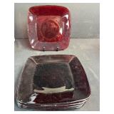 Avon 1876 Cape Cod Collection Ruby Red Glass Pitchers and Plates Set