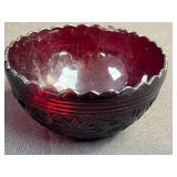 Vintage Ruby Red Glass Pitcher Set with Cups, Saucers, and Bowl