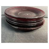 Vintage Ruby Red Glass Pitcher Set with Cups, Saucers, and Bowl