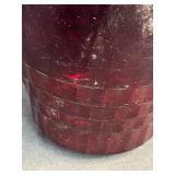 Vintage Ruby Red Glass Pitcher Set with Cups, Saucers, and Bowl