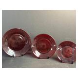 Set of Vintage Ruby Red Glass Plates Assorted Sizes