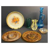 Vintage Glassware and Pottery Collection with Plates, Vases, and Glasses