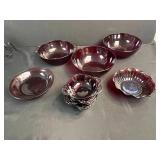 Set of Vintage Ruby Red Glass Bowls and Dishes Assorted Styles