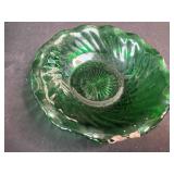 Vintage Green Depression Glass Serving Set with Cups and Bowls