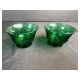 Vintage Green Depression Glass Serving Set with Cups and Bowls