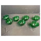Vintage Green Depression Glass Serving Set with Cups and Bowls