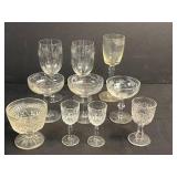 Collection of Vintage Etched and Pressed Glass Goblets and Coupes