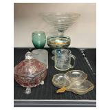 Collection of Vintage Glassware and Decorative Candy Dish