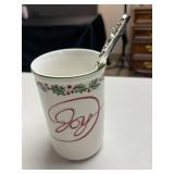 Holiday Figurine and Mug Collection with Joy Cup and Decorative Spoon