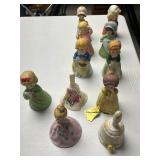 Collection of Vintage Porcelain Girl Figurine Bells by Jasco and Others
