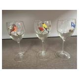 Set of Vintage Bird Theme Drinking Glasses and 3 Wine Glasses