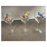 Set of Vintage Bird Theme Drinking Glasses and 3 Wine Glasses