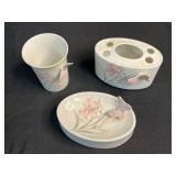 Collection of Hobnail Glass Bowls and Porcelain Floral Bathroom Accessories