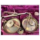 Assorted Jewelry Display Lot with Vintage Balance Scale, Velvet Case, Blue Mannequin, and Jewelry Tray