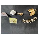 Collection of 5 Vintage Brooches and Pins with Pearls and Enamel Accents