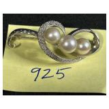 Collection of 5 Vintage Brooches and Pins with Pearls and Enamel Accents