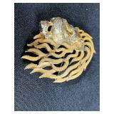 Collection of Costume Brooches Including Cat, Lion, Bird, Sailboat, Nautical Wheel, and Abstract Designs