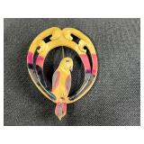 Collection of Costume Brooches Including Cat, Lion, Bird, Sailboat, Nautical Wheel, and Abstract Designs