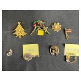 Vintage Brooch and Pin Collection Featuring Krementz, France, and Holiday Designs