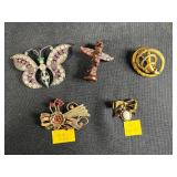 Collection of 5 Vintage Brooches Including 10K 12K GF and Rhinestone Designs