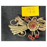 Collection of 5 Vintage Brooches Including 10K 12K GF and Rhinestone Designs