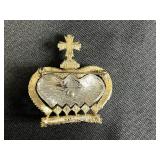 Collection of 6 Vintage Costume Brooches and Pins Including Crown, Cat, Mosaic, and Floral Designs