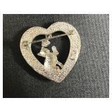 Collection of 6 Vintage Costume Brooches and Pins Including Crown, Cat, Mosaic, and Floral Designs