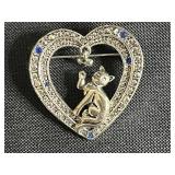 Collection of 6 Vintage Costume Brooches and Pins Including Crown, Cat, Mosaic, and Floral Designs