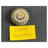 Collection of 6 Vintage Costume Brooches and Pins Including Crown, Cat, Mosaic, and Floral Designs