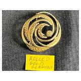 Collection of 6 Vintage Costume Brooches and Pins Including Crown, Cat, Mosaic, and Floral Designs