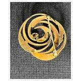 Collection of 6 Vintage Costume Brooches and Pins Including Crown, Cat, Mosaic, and Floral Designs