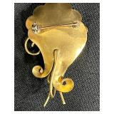 Collection of 6 Vintage Costume Brooches and Pins Including Crown, Cat, Mosaic, and Floral Designs