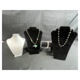 Set of Gold Tone Jewelry Pieces with Whale Pendant Necklace and Faux Pearls