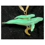 Set of Gold Tone Jewelry Pieces with Whale Pendant Necklace and Faux Pearls