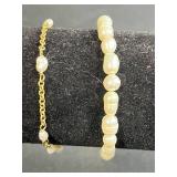 Jewelry Collection with Beaded Necklaces, Bracelets, and Gold-Tone Crocodile Pin