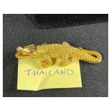 Jewelry Collection with Beaded Necklaces, Bracelets, and Gold-Tone Crocodile Pin