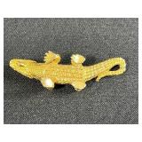 Jewelry Collection with Beaded Necklaces, Bracelets, and Gold-Tone Crocodile Pin